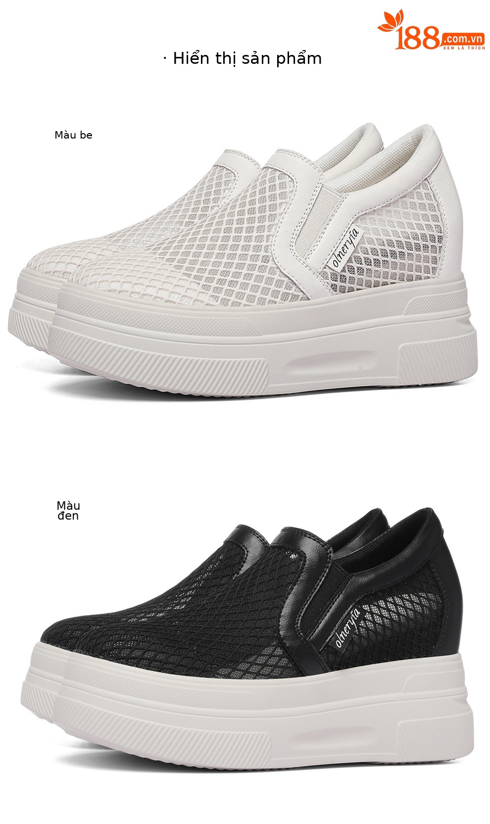 Giày sneaker nữ đế dày lưới thoáng khí một chân tăng chiều cao đi làm mùa xuân hè — 6124 Màu be, 6124 Da đen chi tiết 12