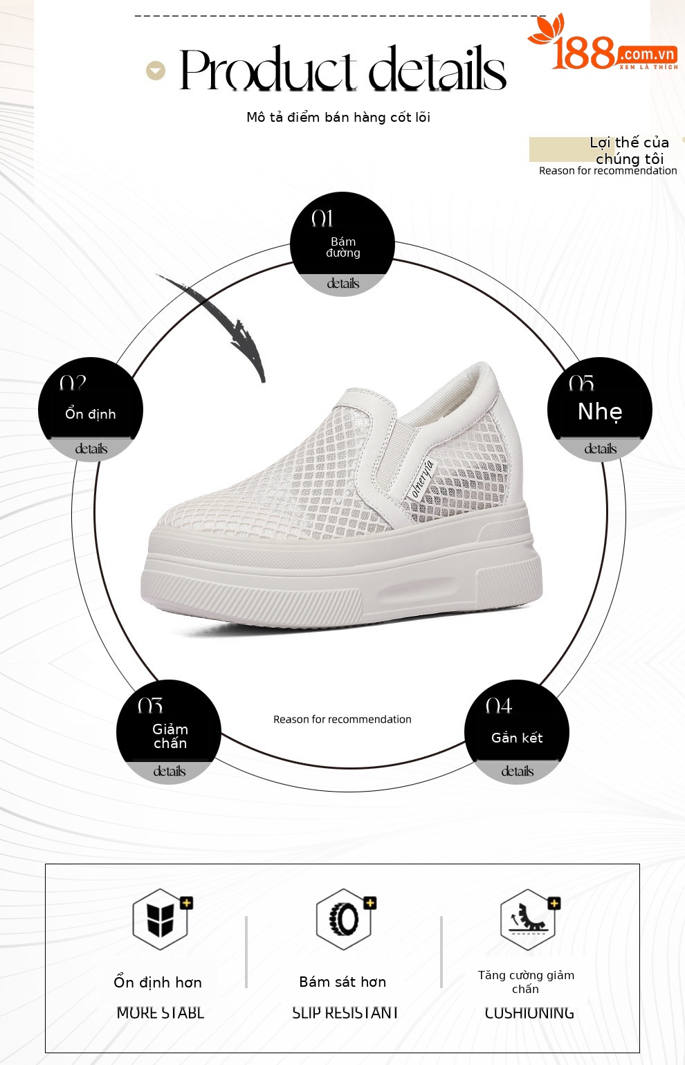 Giày sneaker nữ đế dày lưới thoáng khí một chân tăng chiều cao đi làm mùa xuân hè — 6124 Màu be, 6124 Da đen chi tiết 2