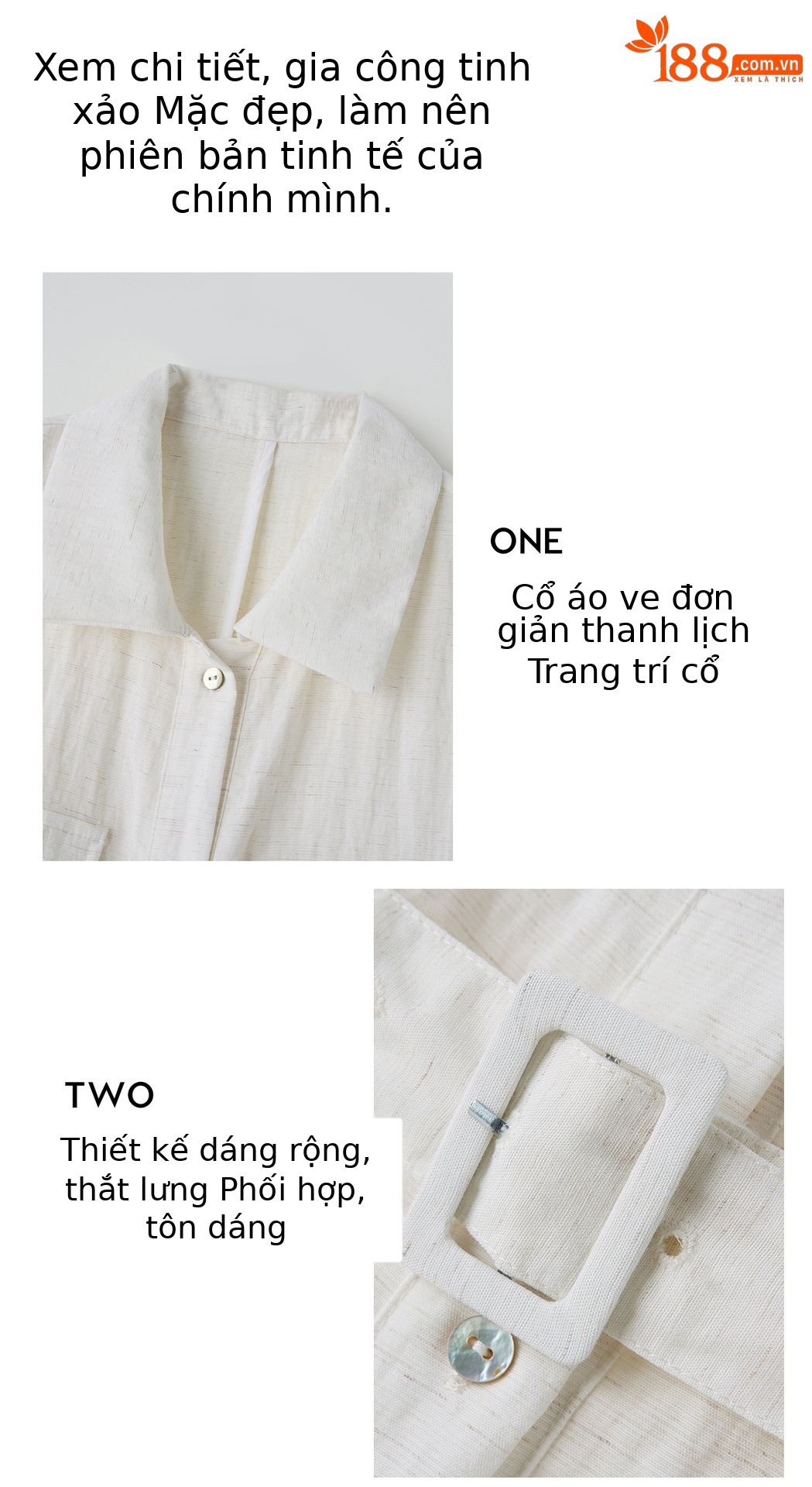 Bộ jumpsuit nữ tay ngắn cổ bẻ ống rộng mùa hè 2026 — màu trắng ngà, màu vàng chi tiết 8