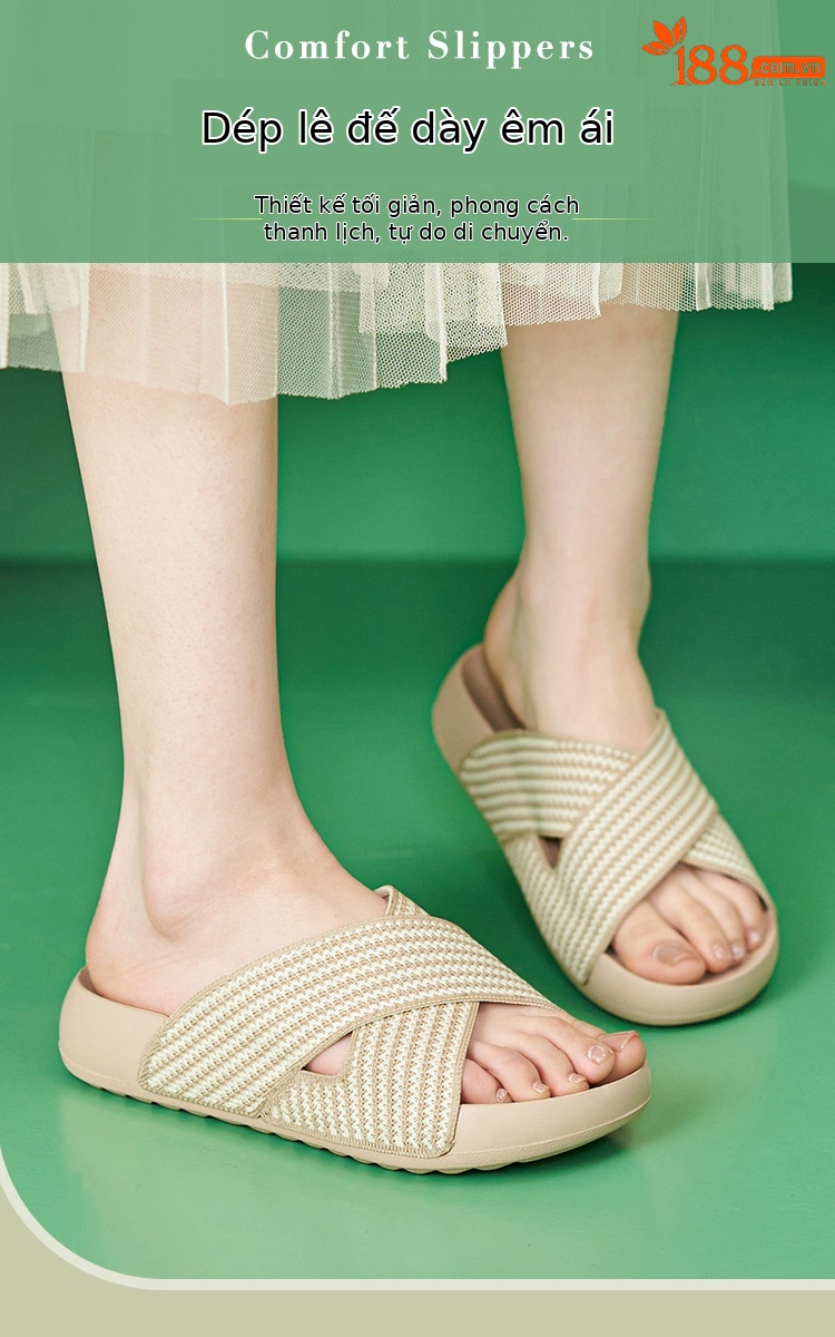 Dép sandal nữ xỏ ngón đế dày thoáng khí, nhẹ êm, phù hợp mùa hè — màu đen, màu hồng, màu kaki, màu mơ chi tiết 1
