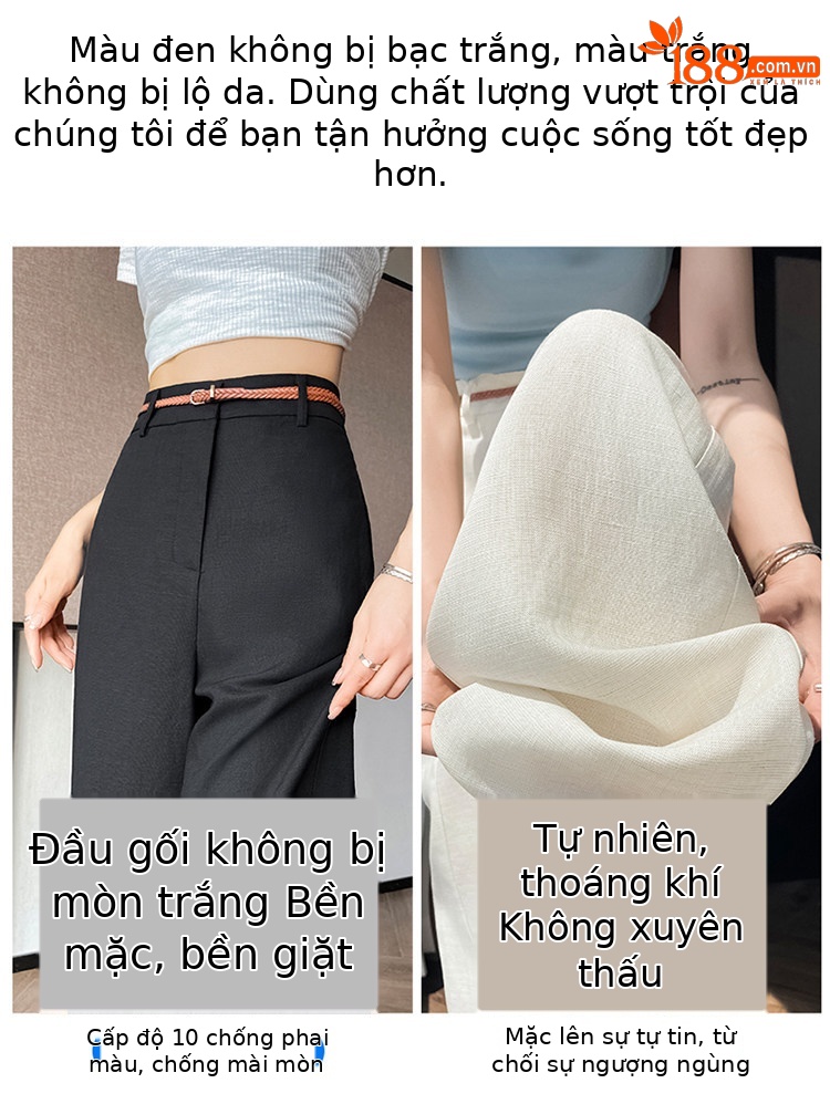 Quần tây nữ ống đứng cạp cao suông rộng dáng dài — Màu đen thông thường chi tiết 6