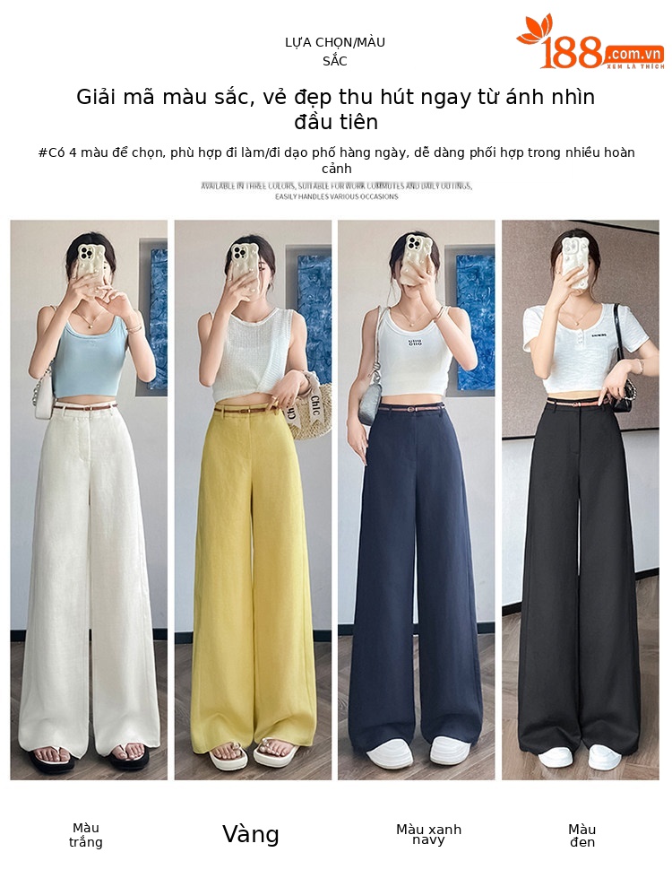 Quần tây nữ ống đứng cạp cao suông rộng dáng dài — Màu đen thông thường chi tiết 24