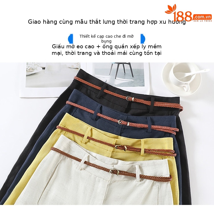 Quần tây nữ ống đứng cạp cao suông rộng dáng dài — Màu đen thông thường chi tiết 28