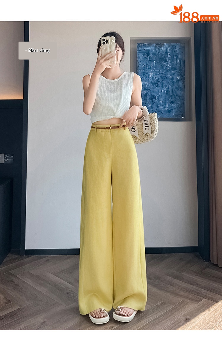 Quần tây nữ ống đứng cạp cao suông rộng dáng dài — Màu đen thông thường chi tiết 34