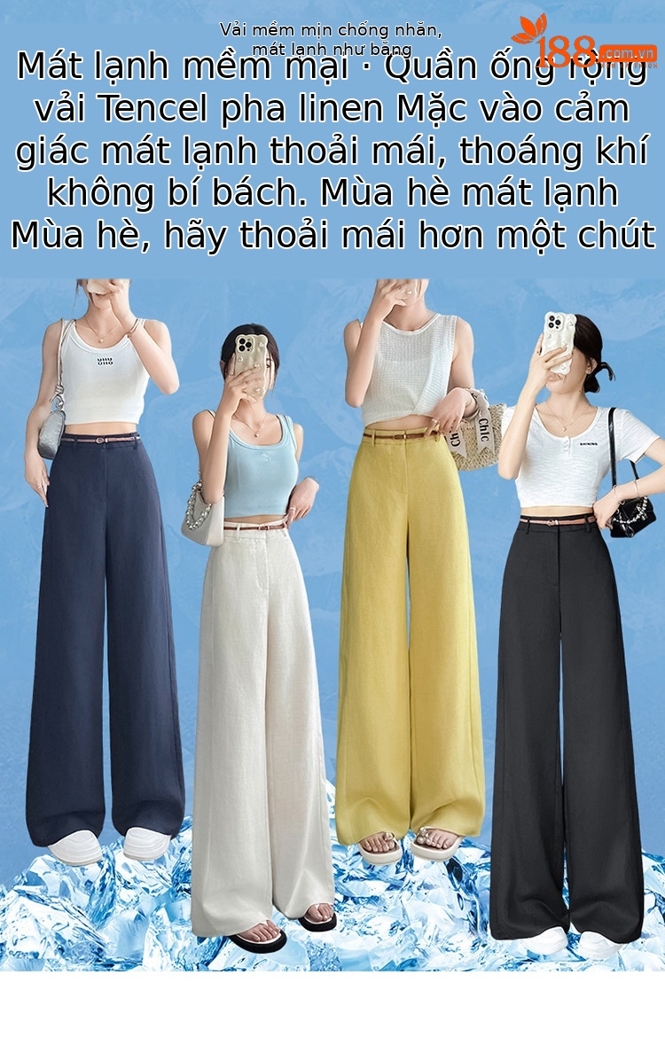 Quần tây nữ ống đứng cạp cao suông rộng dáng dài — Màu đen thông thường chi tiết 1