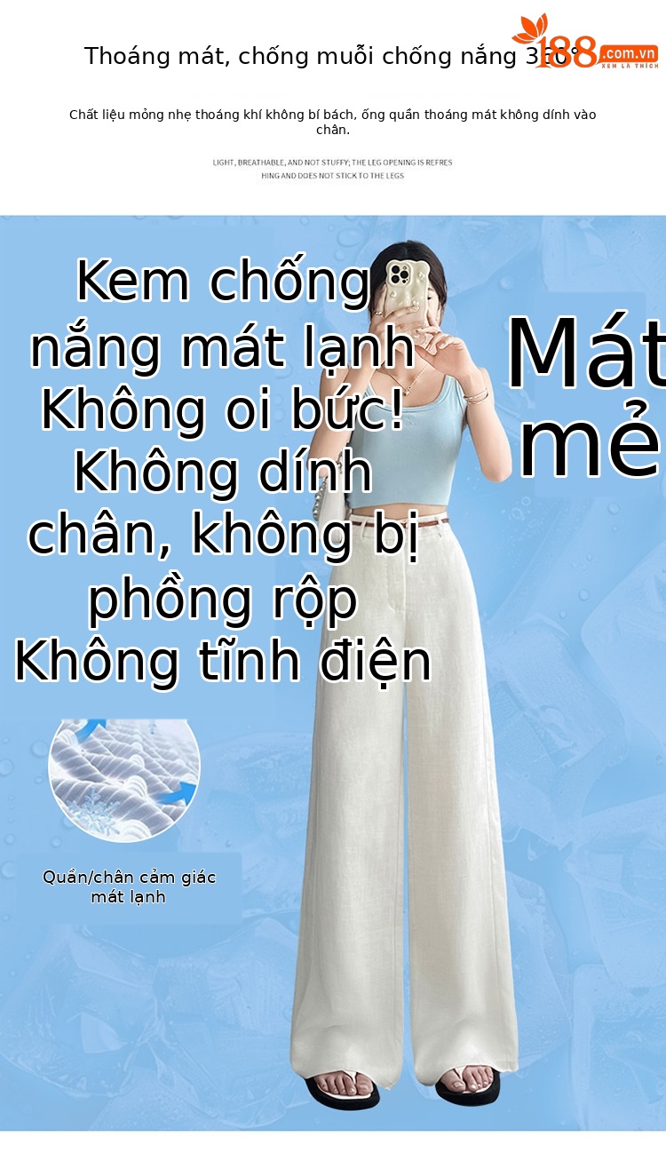 Quần tây nữ ống đứng cạp cao suông rộng dáng dài — Màu đen thông thường chi tiết 8