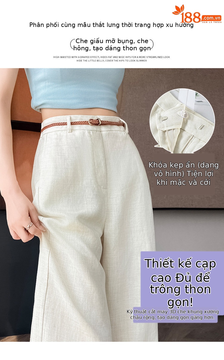 Quần tây nữ ống đứng cạp cao suông rộng dáng dài — Màu đen thông thường chi tiết 10