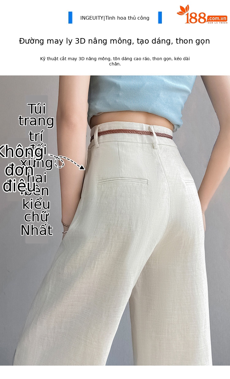Quần tây nữ ống đứng cạp cao suông rộng dáng dài — Màu đen thông thường chi tiết 11