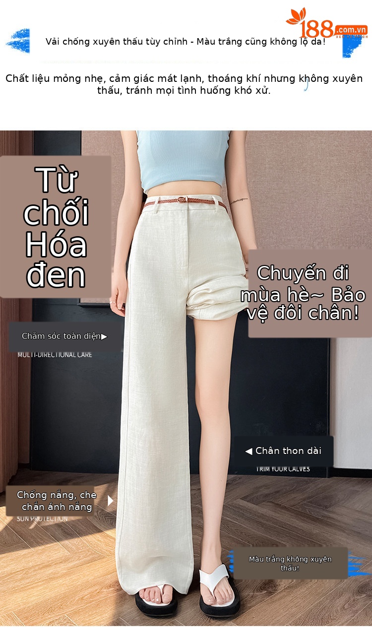 Quần tây nữ ống đứng cạp cao suông rộng dáng dài — Màu đen thông thường chi tiết 13