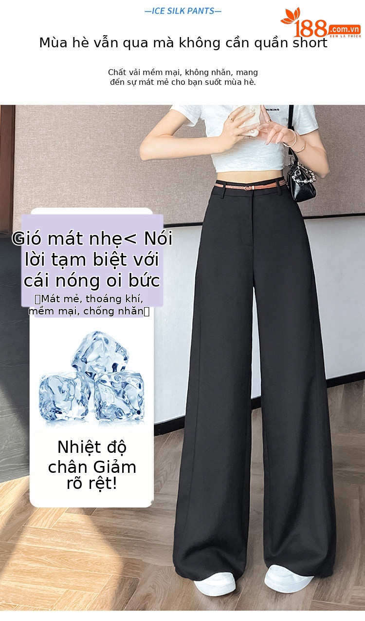 Quần tây nữ ống đứng cạp cao suông rộng dáng dài — Màu đen thông thường chi tiết 17