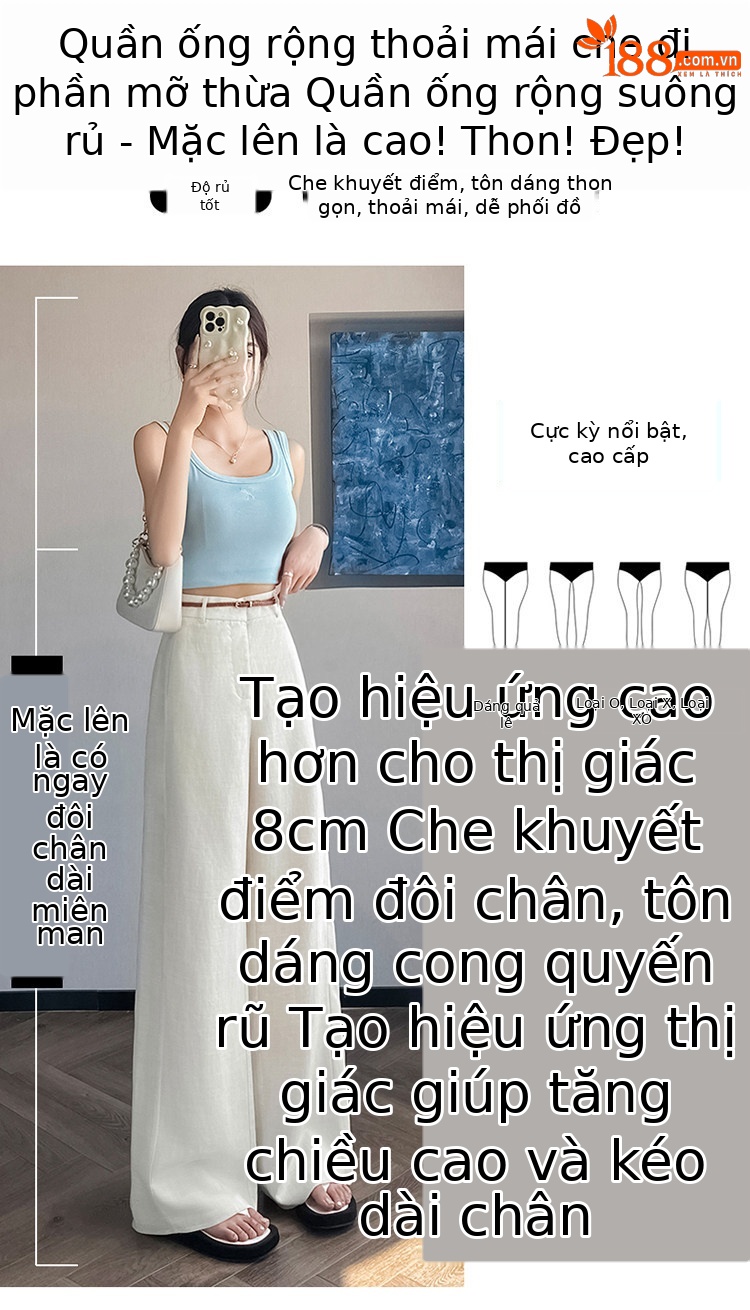 Quần tây nữ ống đứng cạp cao suông rộng dáng dài — Màu đen thông thường chi tiết 18
