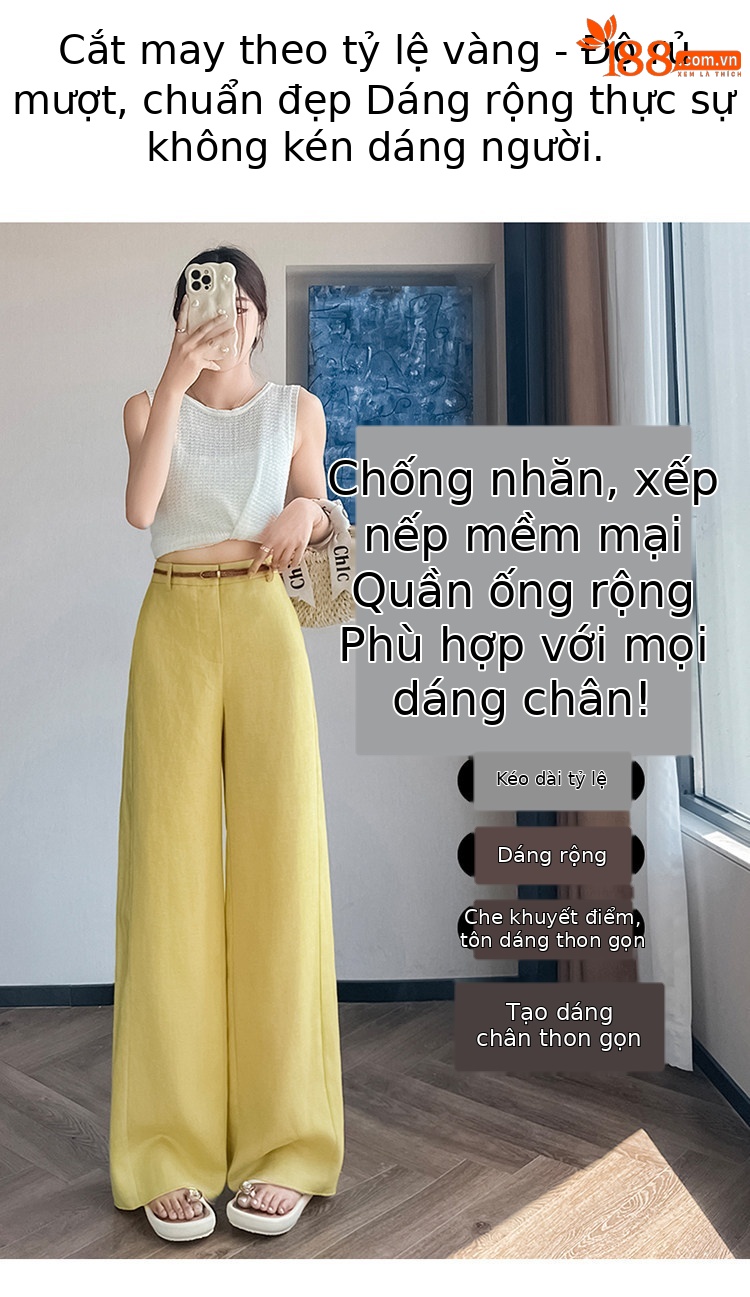 Quần tây nữ ống đứng cạp cao suông rộng dáng dài — Màu đen thông thường chi tiết 19