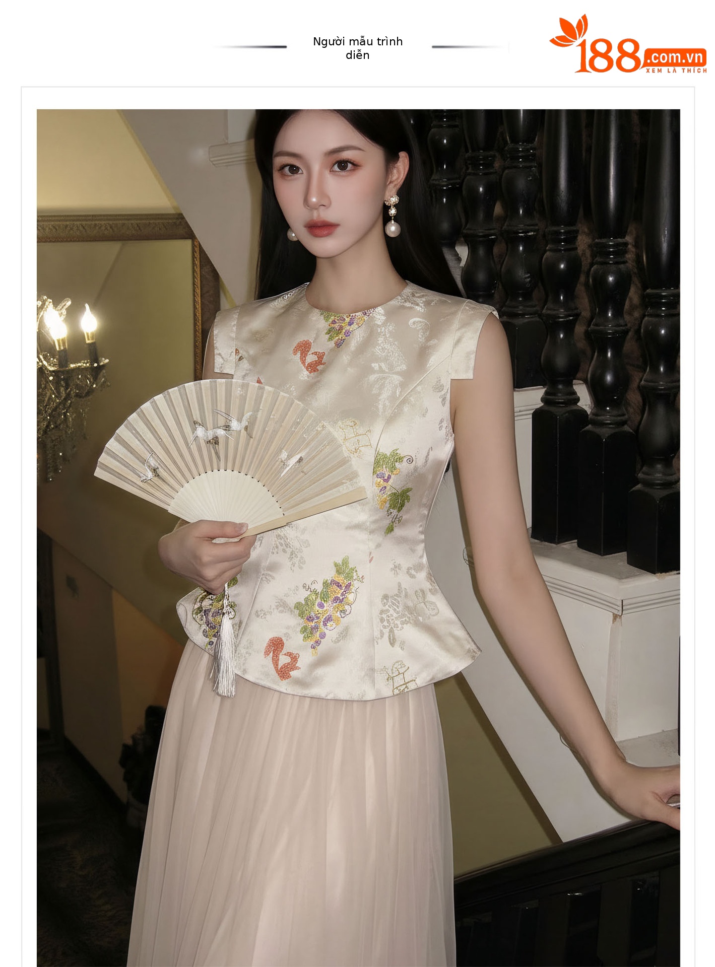 Bộ áo vest gile và chân váy lưới thêu hoa phong cách tân cổ điển — bộ đồ, nửa váy, Áo khoác màu mơ chi tiết 1