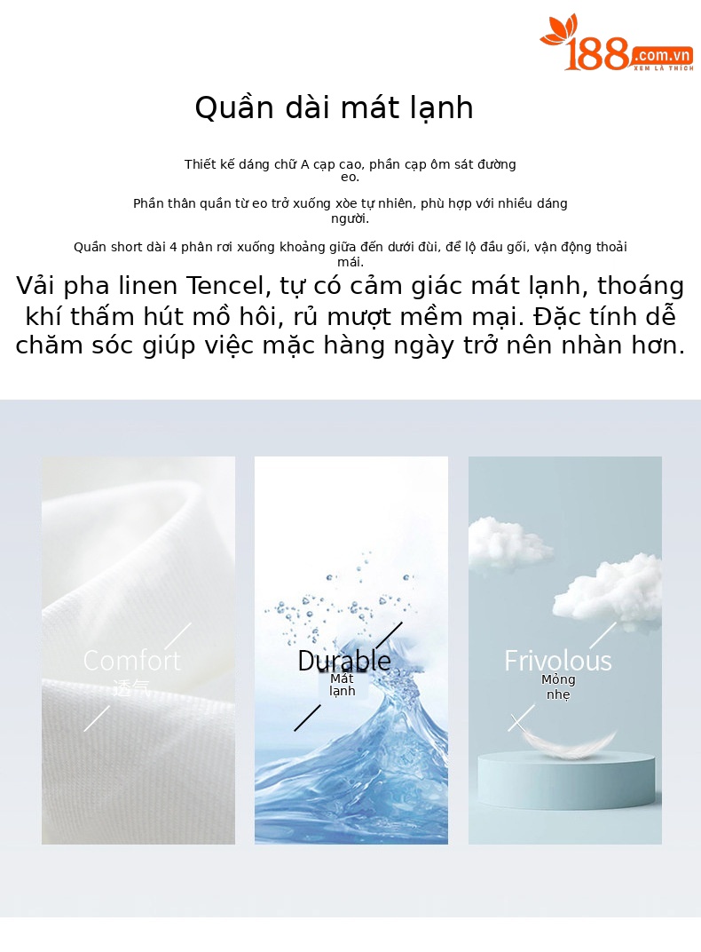 Quần short nữ cạp cao dáng chữ A ống rộng chất liệu linen phối lụa thoáng mát — màu xanh navy chi tiết 2