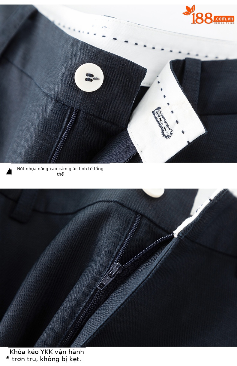 Quần short nữ cạp cao dáng chữ A ống rộng chất liệu linen phối lụa thoáng mát — màu xanh navy chi tiết 16