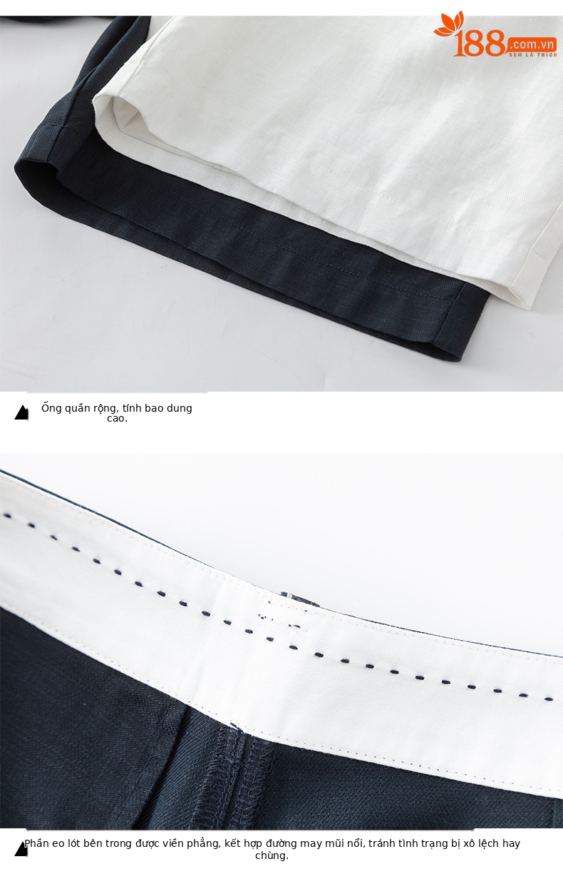 Quần short nữ cạp cao dáng chữ A ống rộng chất liệu linen phối lụa thoáng mát — màu xanh navy chi tiết 17