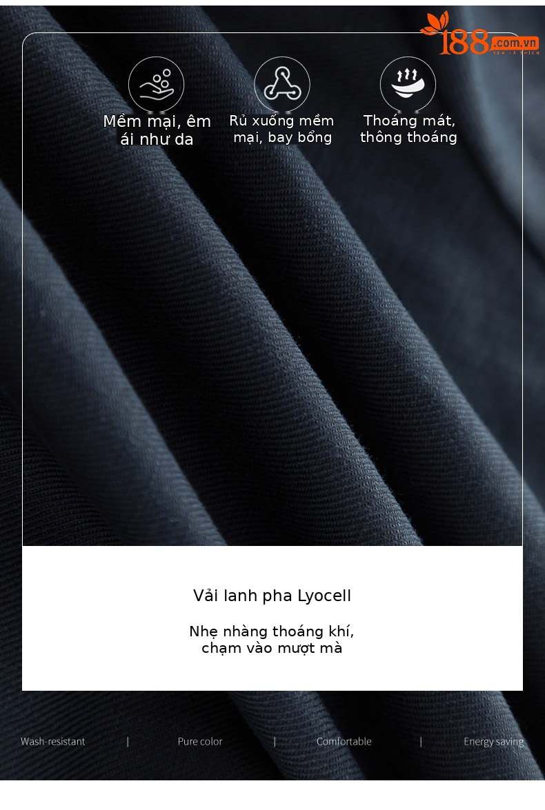 Quần short nữ cạp cao dáng chữ A ống rộng chất liệu linen phối lụa thoáng mát — màu xanh navy chi tiết 3