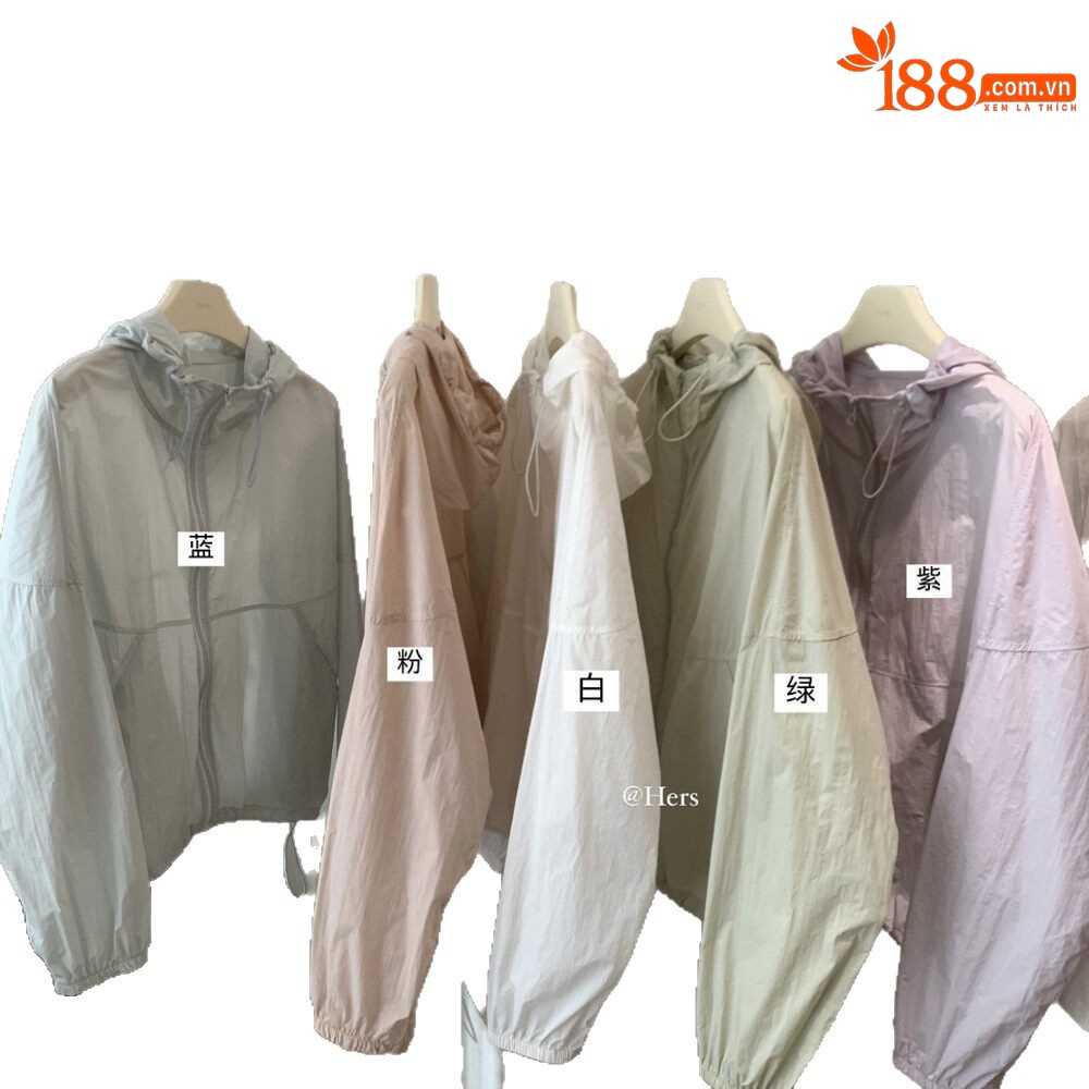 Áo khoác chống nắng nữ mũ liền tay ngắn phong cách tối giản — màu hồng, xanh lá cây