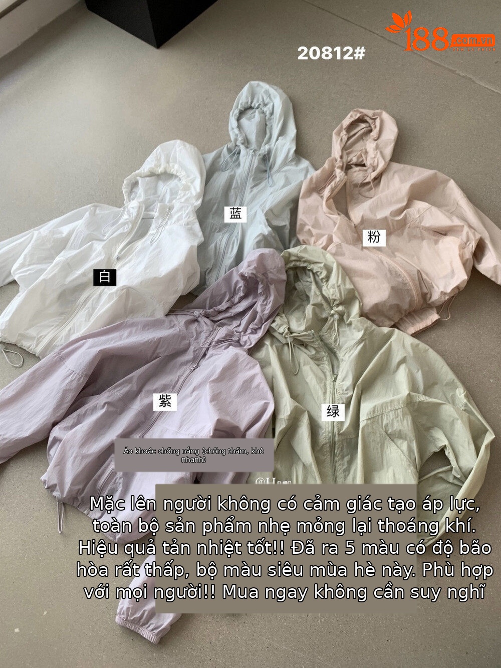 Áo khoác chống nắng nữ mũ liền tay ngắn phong cách tối giản — màu hồng, xanh lá cây chi tiết 18