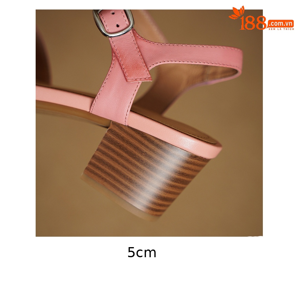 Sandal nữ mũi nhọn quai chữ T da bò gót 5 cm phong cách vintage — Màu hồng chi tiết 20