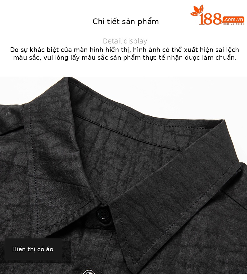 Áo sơ mi nam ngắn tay mulberry silk ve áo rộng, phom rộng thoáng khí mùa hè — Da đen 656008 chi tiết 14