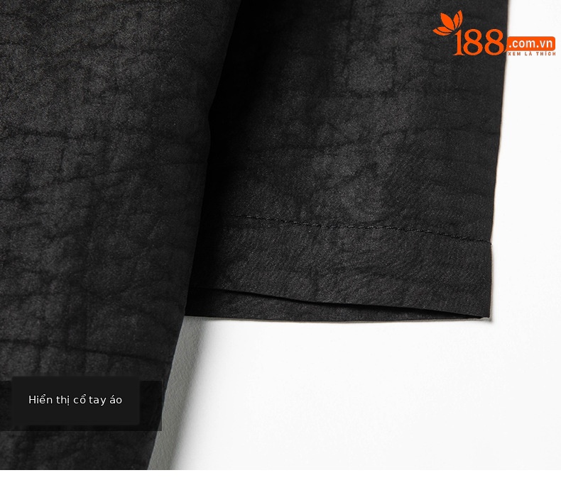 Áo sơ mi nam ngắn tay mulberry silk ve áo rộng, phom rộng thoáng khí mùa hè — Da đen 656008 chi tiết 15