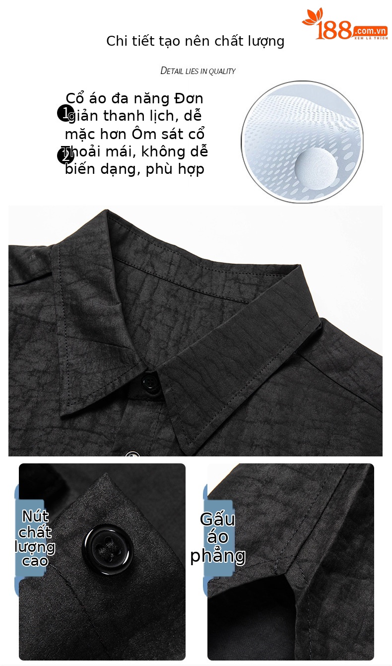 Áo sơ mi nam ngắn tay mulberry silk ve áo rộng, phom rộng thoáng khí mùa hè — Da đen 656008 chi tiết 7
