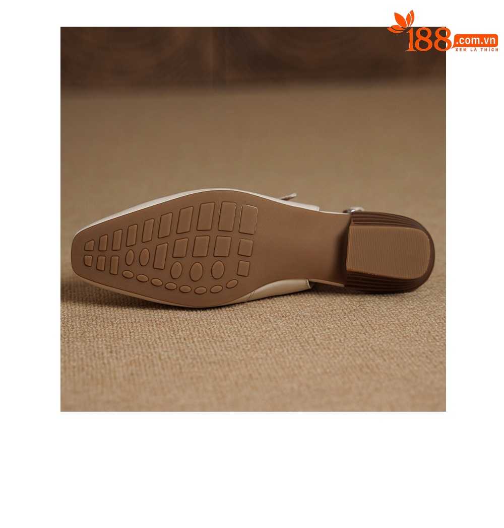 Sandal nữ quai ngang da bò gót vuông 3 cm khóa T — màu trắng ngà chi tiết 19