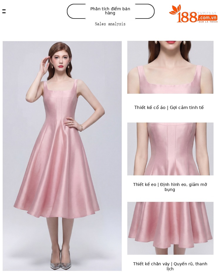 Đầm maxi nữ dây mảnh thắt eo phong cách Pháp thanh lịch — Champagne màu, màu thiên thanh, màu đen, màu hồng chi tiết 2