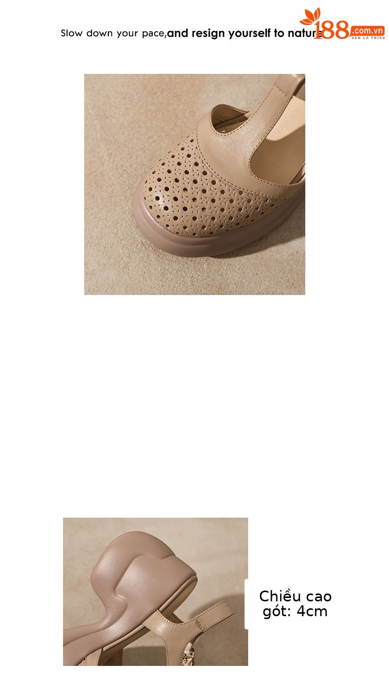 Sandal cao gót nữ quai ngang khóa T, đế dày 9.5 cm, gót thô — màu trắng ngà chi tiết 2
