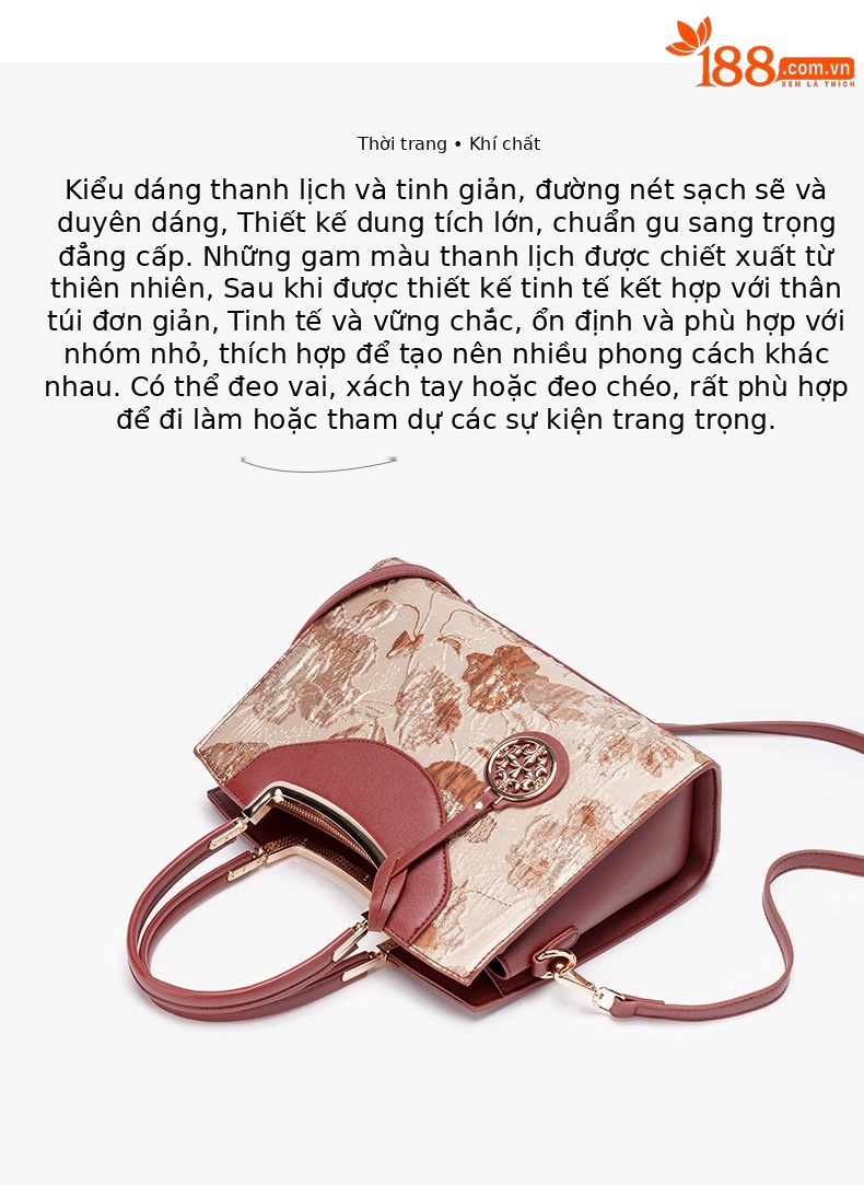 Túi xách tay đeo chéo nữ dây xích cao cấp họa tiết Jacquard nâu – phong cách thời trang xuân hè 2026 chi tiết 4