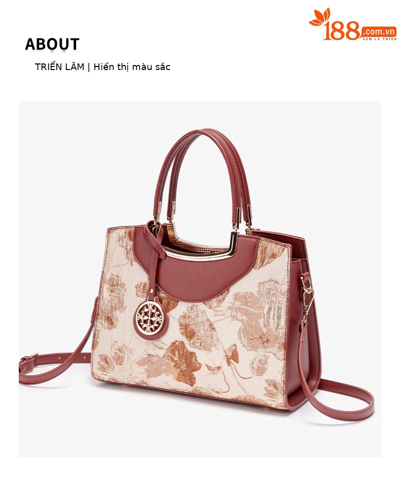 Túi xách tay đeo chéo nữ dây xích cao cấp họa tiết Jacquard nâu – phong cách thời trang xuân hè 2026 chi tiết 10