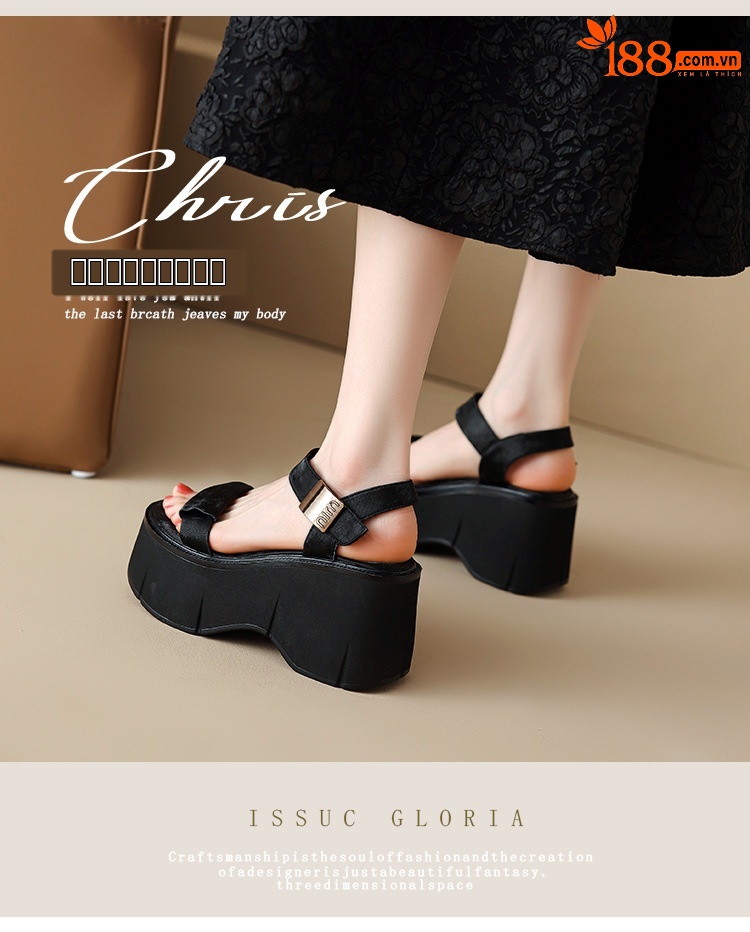 Sandal cao gót nữ phong cách Pháp cổ điển đế xuồng tăng chiều cao hở mũi khóa kim loại — màu nâu, màu đen, màu trắng ngà chi tiết 1