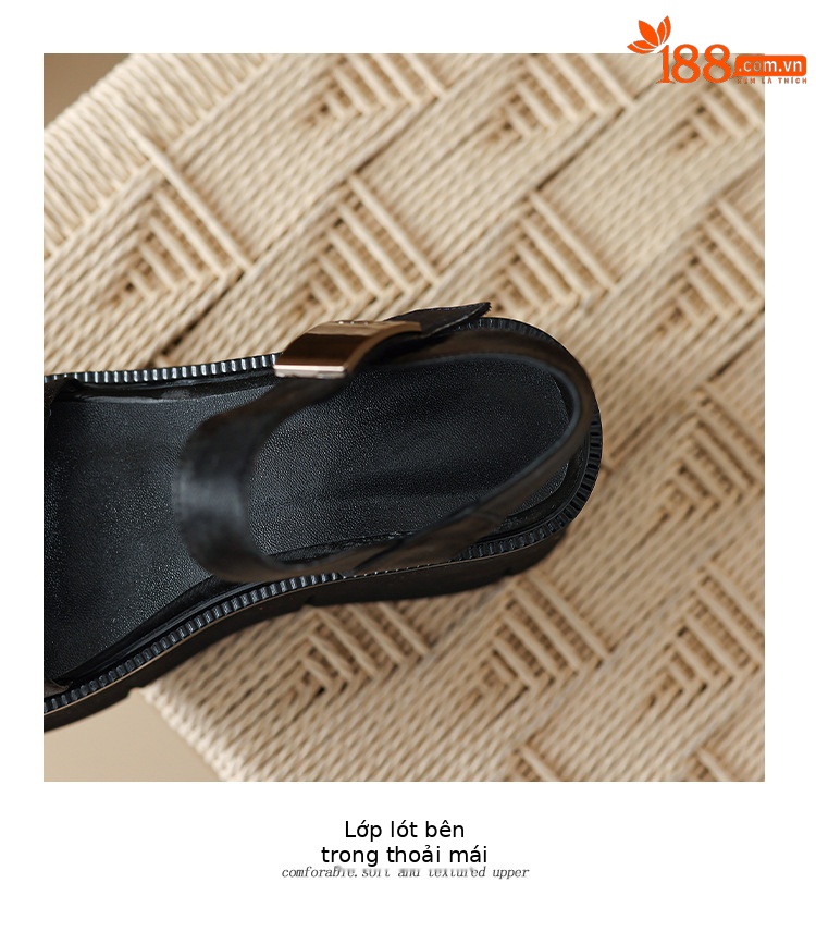 Sandal cao gót nữ phong cách Pháp cổ điển đế xuồng tăng chiều cao hở mũi khóa kim loại — màu nâu, màu đen, màu trắng ngà chi tiết 17