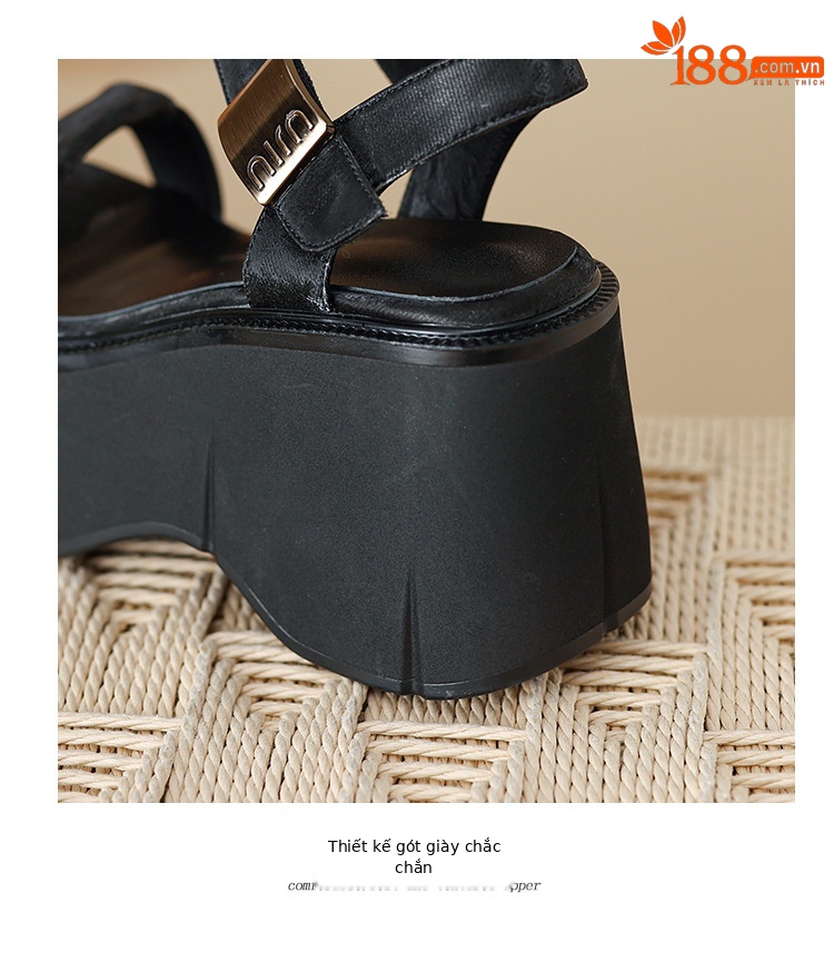 Sandal cao gót nữ phong cách Pháp cổ điển đế xuồng tăng chiều cao hở mũi khóa kim loại — màu nâu, màu đen, màu trắng ngà chi tiết 18