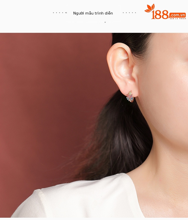 Bông tai stud bạc S925 mạ hồng vàng đính đá bích tỉ hình hạt lúa mạch — Một đôi (Bích Tỉ màu sắc ngẫu nhiên) chi tiết 3