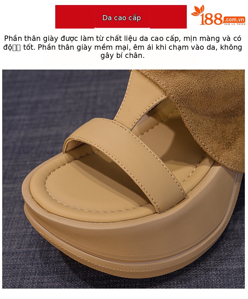 Sandal nữ đế dày hở mũi phong cách La Mã mùa hè 2026 — Nâu caramel 5069-1, Be 5069, Đen 5069-1, Nâu caramel 5069 chi tiết 7