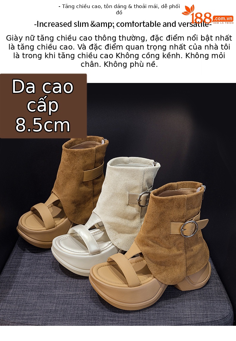 Sandal nữ đế dày hở mũi phong cách La Mã mùa hè 2026 — Nâu caramel 5069-1, Be 5069, Đen 5069-1, Nâu caramel 5069 chi tiết 2