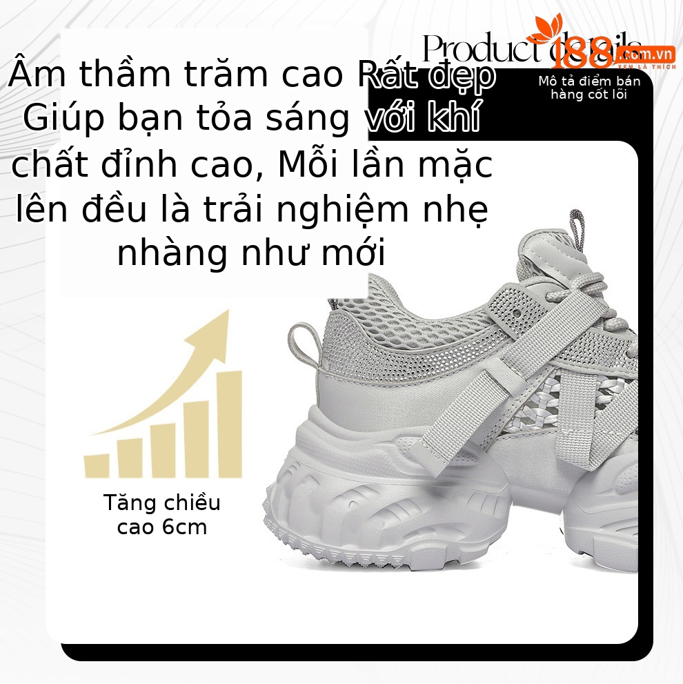 Giày sneaker nữ chunky đế dày, lưới thoáng khí, tăng chiều cao — 6116 Màu be, 6116 Xám tím chi tiết 3