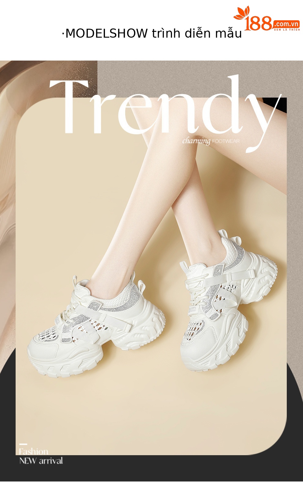 Giày sneaker nữ chunky đế dày, lưới thoáng khí, tăng chiều cao — 6116 Màu be, 6116 Xám tím chi tiết 4