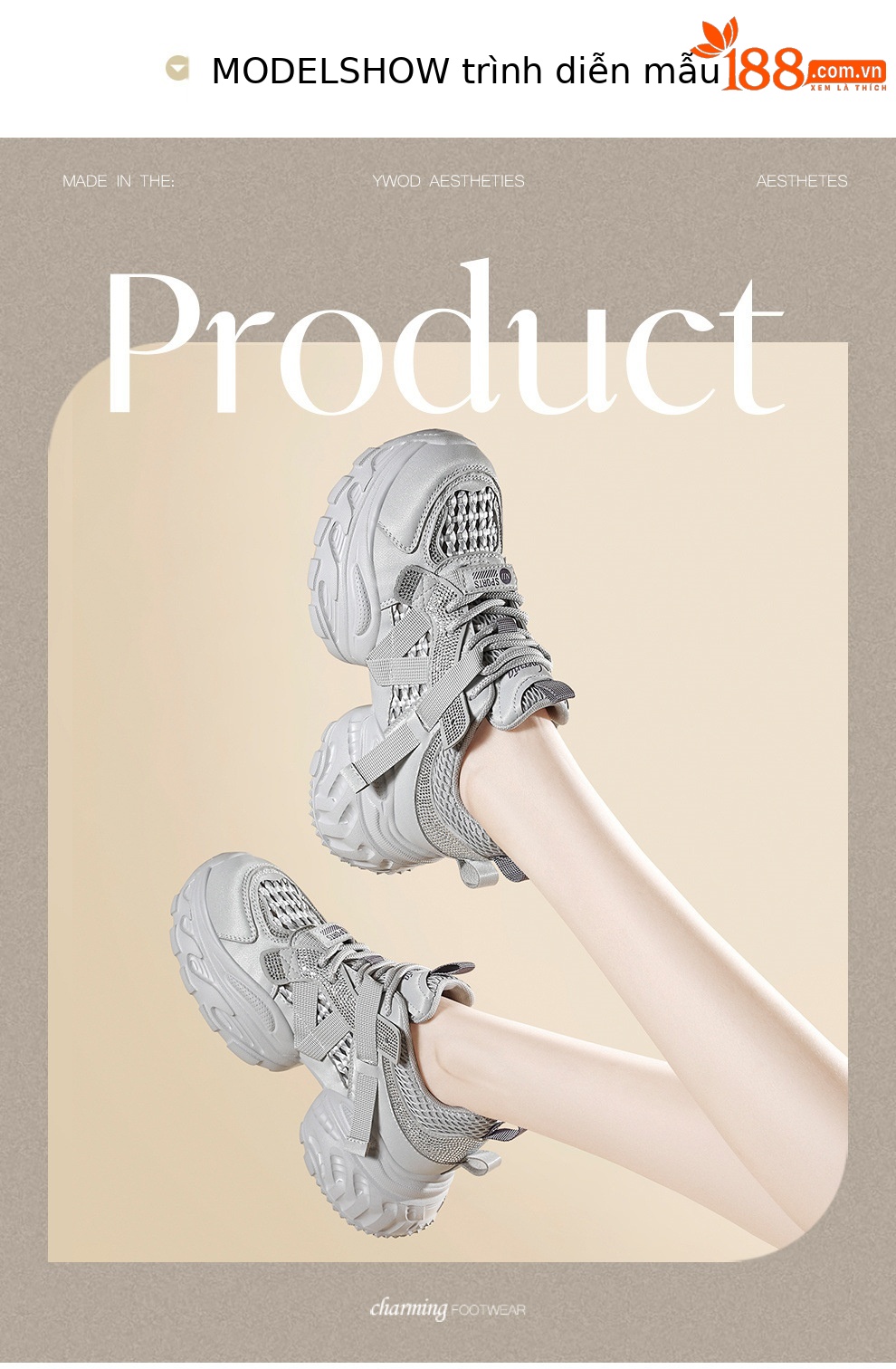 Giày sneaker nữ chunky đế dày, lưới thoáng khí, tăng chiều cao — 6116 Màu be, 6116 Xám tím chi tiết 5