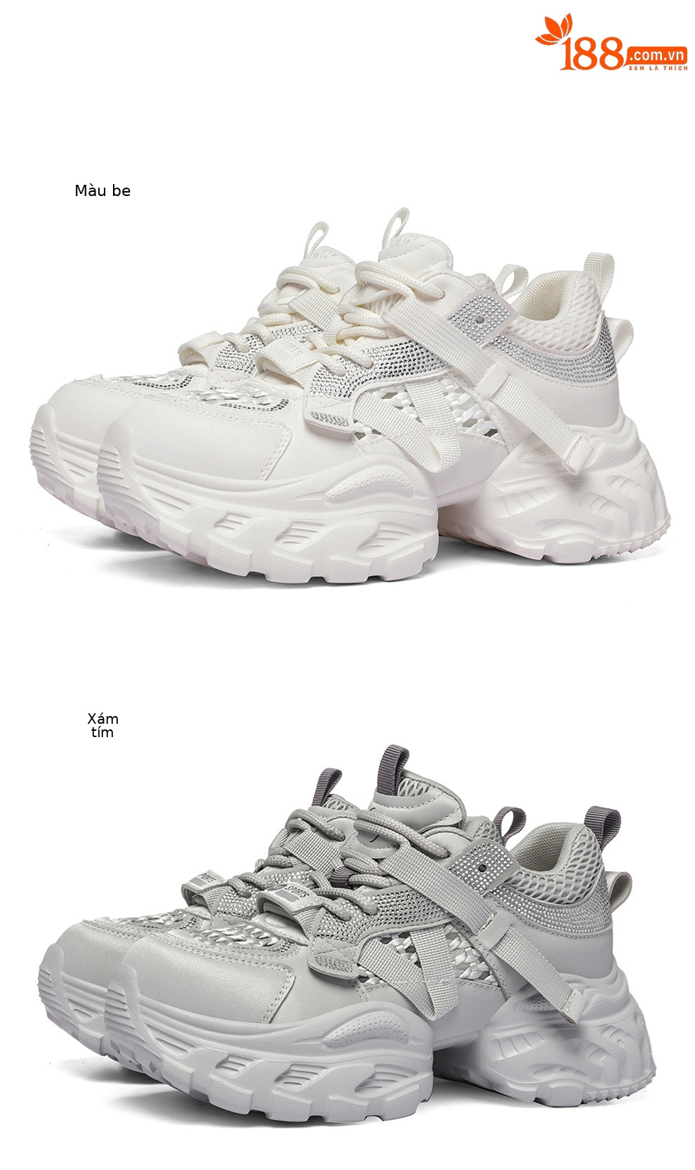 Giày sneaker nữ chunky đế dày, lưới thoáng khí, tăng chiều cao — 6116 Màu be, 6116 Xám tím chi tiết 12