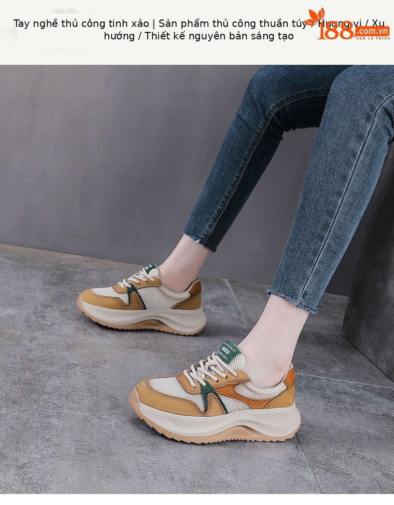 Giày sneaker nữ đế dày phong cách cổ điển, da bò thượng hạng thoáng khí — màu sắc chi tiết 1