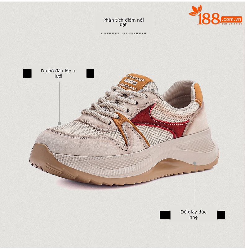 Giày sneaker nữ đế dày phong cách cổ điển, da bò thượng hạng thoáng khí — màu sắc chi tiết 3