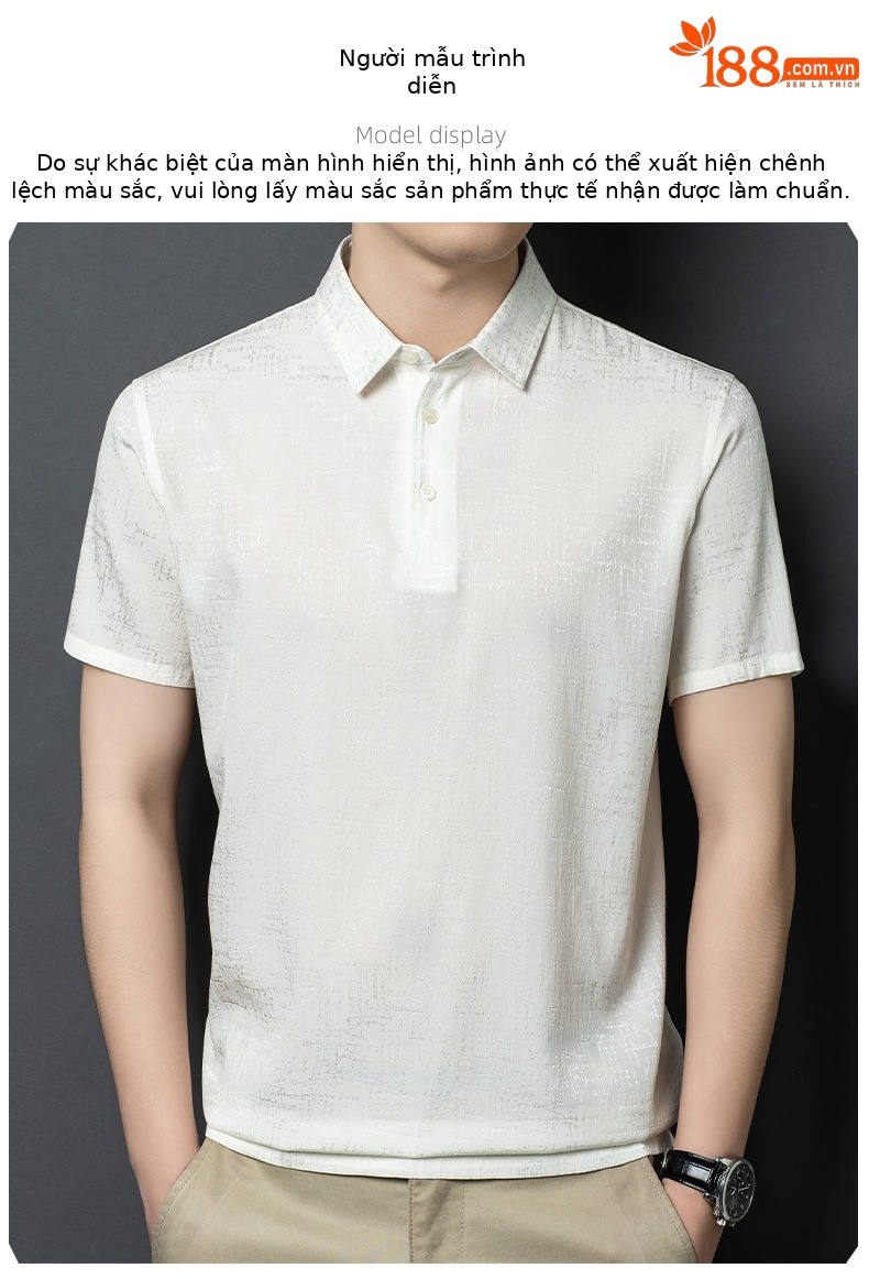 Áo polo nam tay ngắn lụa Mulberry cao cấp cổ bẻ — Xám nhạt 26620 chi tiết 7