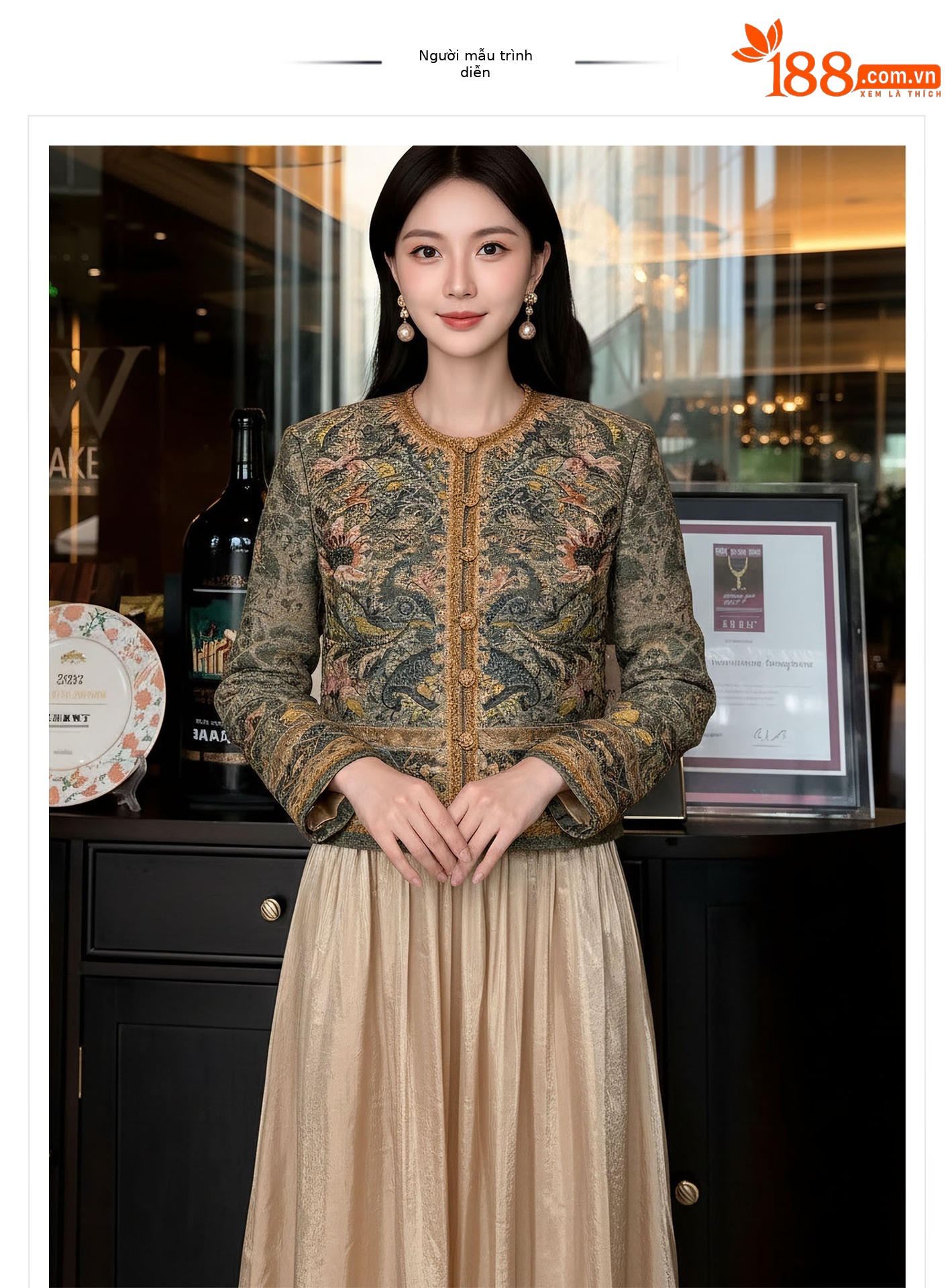 Bộ váy áo khoác + đầm maxi thắt eo phong cách Tân Trung Hoa, họa tiết jacquard nổi bật — nửa váy, Trang chủ, áo khoác chi tiết 1