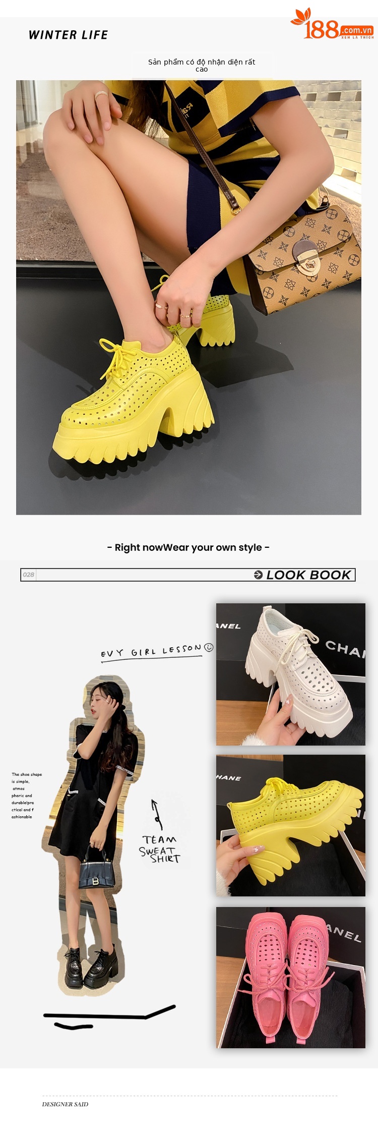 Sandal nữ cao gót đế xuồng da thật hở mũi buộc dây — màu đen, màu hồng, màu trắng ngà, màu vàng chi tiết 1