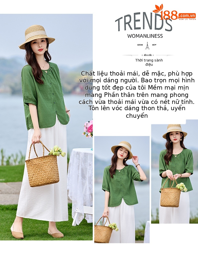 Bộ sơ mi phối quần ống đứng hai mảnh phong cách tân cổ điển MM6615 — màu sắc, xanh lá cây chi tiết 2