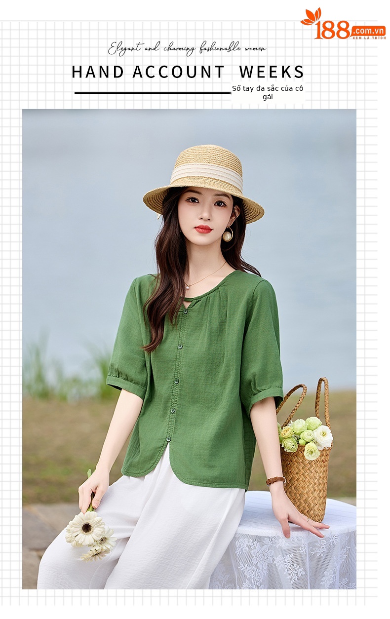 Bộ sơ mi phối quần ống đứng hai mảnh phong cách tân cổ điển MM6615 — màu sắc, xanh lá cây chi tiết 3
