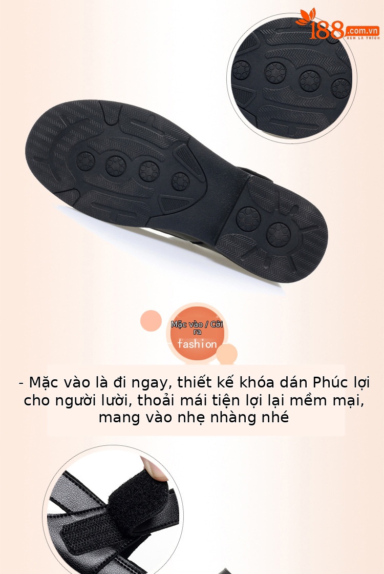 Sandal da thật lỗ thoáng khí đế mềm cho nữ trung niên, đế cao su bền bỉ — màu be chi tiết 6
